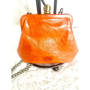 HOBO vintage orange leather kiss-lock clutch purse with crossbody chain